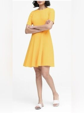 Banana Republic Sunny Yellow Short Sleeve Fit-and-Flare Dress